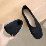 Cloth Square Head Grandma Shoes 2024 New Soft Soles Hollowed-Out Shallow Casual Ladyshoes Knitted Flat Soles Flying Knitted Single