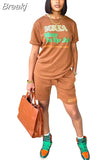 Women Two Piece Sets Summer Letter Print Round Neck Tshirt And Shorts Tracksuits Casual Female Jogger Matching
