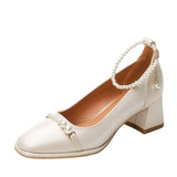 Women's 2024 New Spring And Summer French Medium-Heeled Single Shoes With A Shallow Head Mary Jane Evening