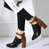 AutumnWomen Ankle Boots Black Chunky High Heel 7CM Color Matching Buckle Bota Back Zip Casual Female PU Learther Botines