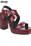 New Fashion 2023 Chunky High Heels Sandals Summer Ankle Buckle Riveted Design Ladies Sandals Comfy Walking Simply