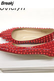 Rivet Shoes Women Pointed Toe Party Wedding Brand Designer Shoes Black Red Rivet Spring Summer MD033