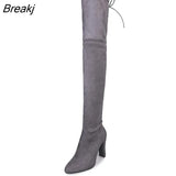 Spring New Fashion Side Zipper Large Size Long Women's Boots Were Thin High-heeled Thick Suede Over-the-knee Women