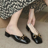 with Heel Summer 2023 Leather Slides Pink Mules Women's Slippers and Ladies Sandals Job I Non Slip Original Korea Style