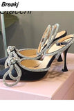 Sequined Bowknot Women's Sandals Sexy Ankle Strap High Heels Pumps Female Sandals 2023 Summer Wedding Nightclub