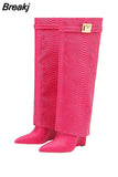 Decoration Women's high boots Genuine Leather Slip-on long boots Pointed Toe High Heels Shoes for women chelsea boots