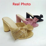 New 2023 Summer Woman Mules Shoes Sandals Super High Heel With Butterfly-knot Sweet Lady Office Shoes Plus Size