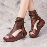 Black Women Leather Sandals Cool Boots Platform Shoes Wedges Sandals Women Shoes Fashion Outdoor
