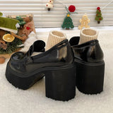 Chunky High Heels Pumps for Women 2024 Spring Patent Leather Platform Loafers Woman Black Thick Heeled Jk Lolita