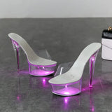 Up Glowing Shoes Woman Luminous Clear Sandals Women Platform Shoes Clear High Heel Transparent Stripper Wedding