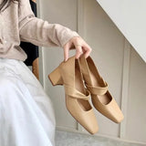 Women Pumps New Fall Women Shoes Square Toe Chunky Heel Ladies Dress Shoes Heels Retro Shoe for Pump