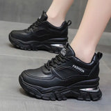 White PU Leather Chunky Sneakers Women Autumn Winter Platform Vulcanize Shoes Woman Thick Bottom Hidden Heels Sport