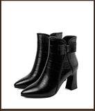 Black Thick High Heel Ankle Boots Women 2023 Pointed Toe Keep Warm Elegant Short Booties Ladies Bow