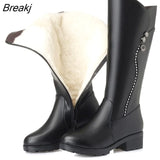 High Quality Knee High Boots Women Genuine Leather Winter Boots Comfortable Warm Wool Women's Long Boots