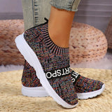 Women's Lightweight Casual Walking Shoes Fashion Striped Knitted Platform Sneakers Women Slip-On Breathable Mesh Flats Plus
