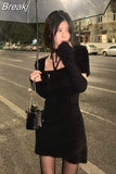 Spring Black Bodycon Dress Women Long Sleeve Vintage Sexy Dress Office Lady Evening PartyOne Piece Dress Korean