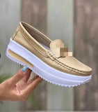 Breakj Autumn 2023 Thick Bottom Round Head Solid Color Female 40-43PU Light-Mouthed Women's Flat-Soled Single