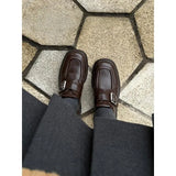 Breakj Belt Buckle Small Leather Shoes Women 2025 Coarse College Style Happy Shoes Lazy Single