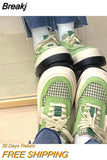 Cute Big Head Bread Shoes Women's 2023 Autumn Matcha Green Woven Houndstooth All-match Thick Bottom Platform Shoes