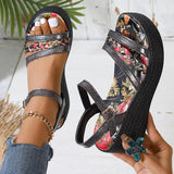Women's Platform Wedge Sandals Summer 2024 High Heel Round Toe Comfortable Floral Woman Designer Gold Shoes Luxury