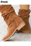Women Ankle Boots Winter 2023 New Fashion Low Heels Round Plus Size 43 Casual Shoes Faux Suede Female Low Boots Chelsea