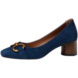 Women Spring Pumps Fasion French Retro Square Toe Brushed Metal Thick Medium Heels Boat Female Slip-on Professional Shoes