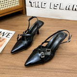 Breakj Summer New High Heels Black Sexy One-Word With Bag Head Women's Shoes Buckle French Wind Pointed Cool