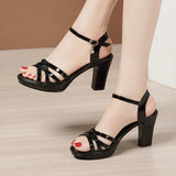 Shoes with Medium Heels Sandals for Women Black Summer 2023 Thick Heel Footwear Chunky Orthopedic Diamond Block Shoe F