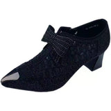 Women's Hollow Mesh Shoes 2023 Summer Women Pumps Fashion Rhinestone Square Heel Pointed Toe Zipper Bow Women Sandals Plus