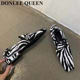 Square Toe Flats Shoes Women Slip On Loafers Comfortable Ballet Zebra Snake Pattern Shoe Big Size 35-41 Zapatillas
