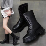 Winter Leather Lace Thick Sole for Women Boots Casual Fashion Warm Large Shoes Zapatos De Mujer En Oferta Con Envio