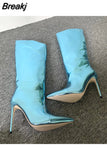 Silver Mirror Boots For Women Knee-high Boots Pointed Toe Ladies Shoes Sexy Nightclub High Heels Stiletto Demonia Boots