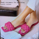 Fashion Weave Slippers Women Square Toe Flat Casual Shoes Women Slide 2023 Summer Flip Flops Beach Sandal Slipper Big