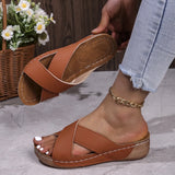 Breakj Slipper Women's Large Size Round Head Casual Pedal Solid Color Cross Wedge