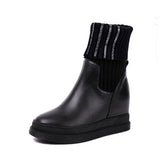 Leather Heightened With Plush Thread Short Boots Flat-Soled Martin Boots Thin Boots With Drill In The Middle Of The Thick