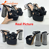 Buckle Platform Women Sandals Summer 2023 New Hot Sexy Elegant Rhinestones Shoes Thick Heels Sandals Bowknot Decor