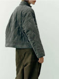 Old Pocket Checkered Cotton Jacket Female Casual Stand Collar Zipper Cotton-padded Thin Coat Female Restro