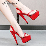 Pole Shoes Heel Luxury Brand Female Sandles Women Shoes Summer High Heels Platform Red Wedding Shoes Bride Cross