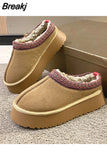 Women Shoes Suede Flats Platform Warm Causal Slippers 2023 New Autumn Winter Snow Boots Fur Round Toe Slingback Mujer