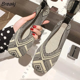 Plus Size Spring New Ballet Flats Women Square Toe Knit Fabric Loafers Breathable Flat Heel Drive Shoes Driving