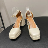 Women Trend Chunky Heels Square Toe Platform Shoes Retro Mary Jane Sandals Female Student Japanese Uniform Dress