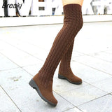 Women's Boots 2022 Autumn Winter Thigh High Boots for Women Knitting Wool Long Boot Woman Brown Black Ladies botas de