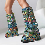 Metal Women's Platform Boots Trend 2024 Zipper Large Size Women's Mid Calf Boots Punk Style Wedges Boots Female Women