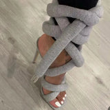 Snake Strap Long Shoes Women's Sandals Summer 2024 Sexy Stiletto Heel Stripper Shoes Star Style Slingback Heeled