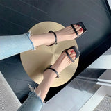 New Summer High Heel Women Slippers Sexy Square Toe Ladies Slip On Slides Outdoor Sandals Shoes Zapatos