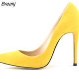 Women Simple Pumps Fashion Pointed Toe Flock High Heels Shoes Woman Black Office Sexy Red