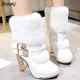 Women Boots Christmas Ankle Boots High Heels Ladies Shoes Femme Warm Elegant Short Boots Red Black Shoes Plus Size