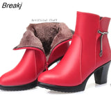 Women Boots High Heels 2023 New Fashion Genuine Leather Women Winter Boots Wool Lining Ankle Boots Ladies Plus