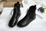 Retro Women Boots Flat Heel Winter Warm Casual Short Boots Handmade Lace-Up Ankle Boots Mori Girl Simple Women
