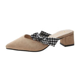 Women Mules Slippers Female Summer Flats Sandals Knit Fabric Stretch Slides Holiday Beach Shoes Square Heel Square Toe